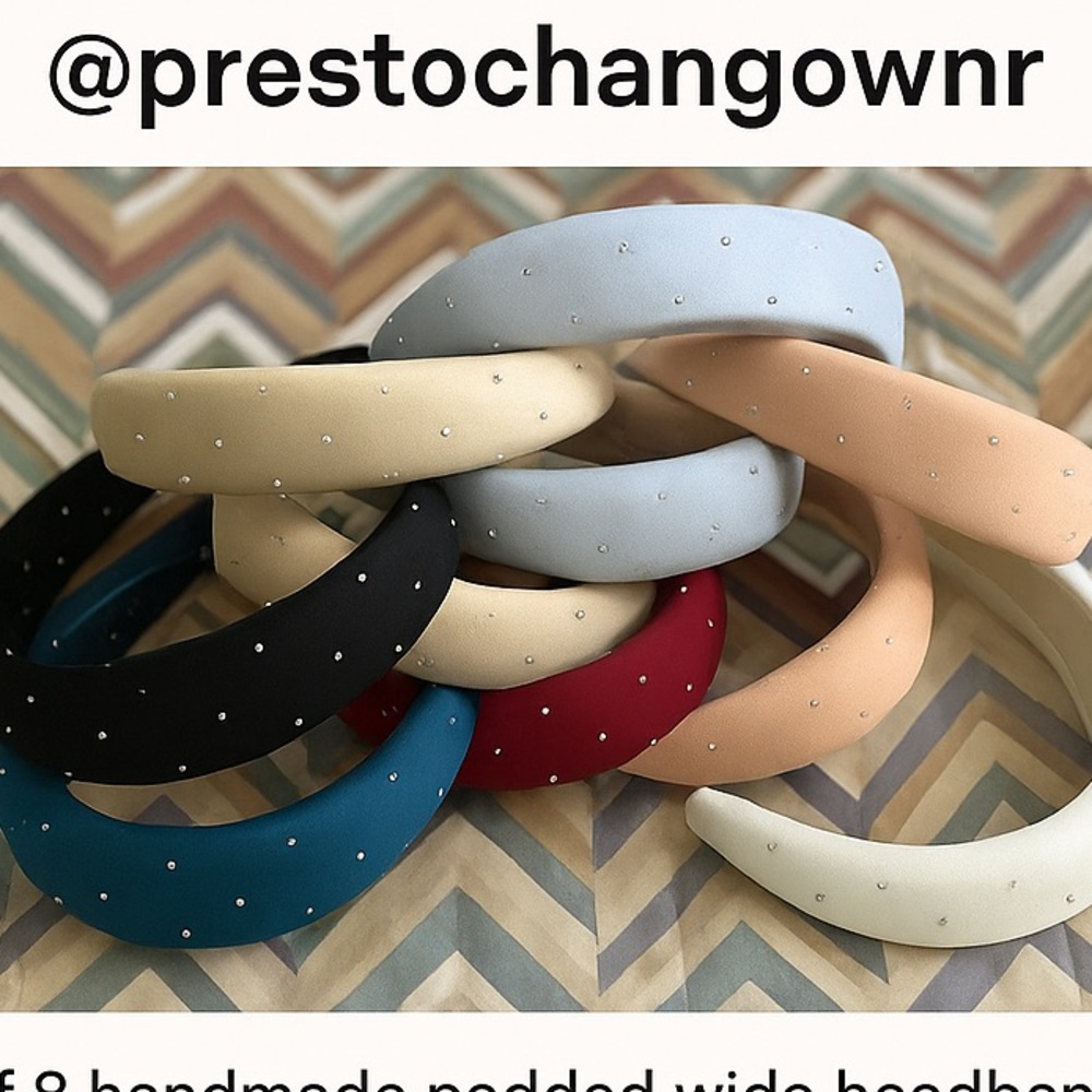 Set of 8 Handmade Satin Padded Headbands with Crystal Studs – Multi-Color